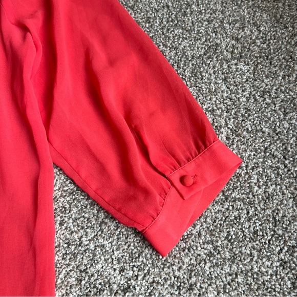 Collective Concepts Sheer Coral Blouse White Embroidered Polka Dots, Size Large - Picture 8 of 9